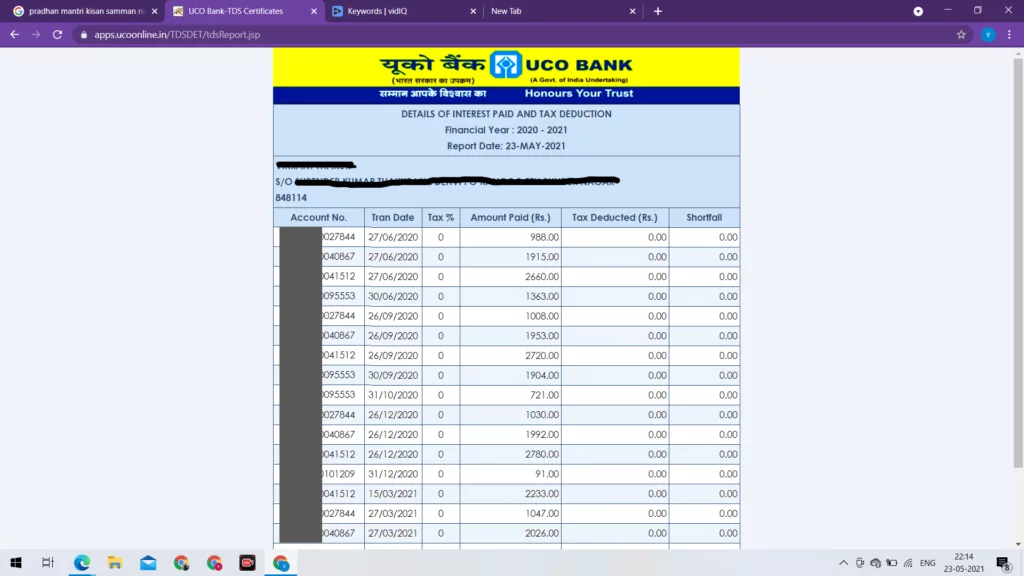 UCO bank TDS certificate