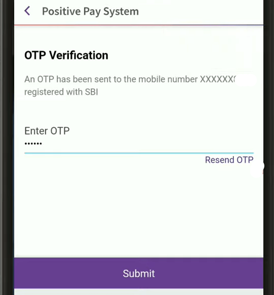 Positive pay system SBI Bank