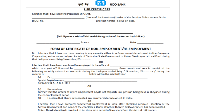 UCO bank life certificate form 2021