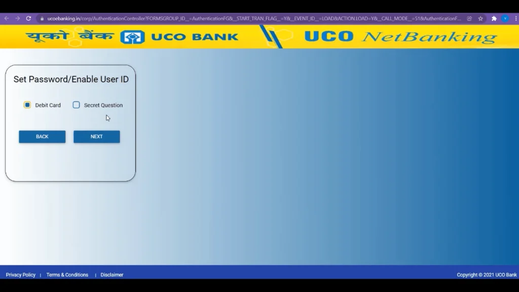 UCO E-Banking Password reset 