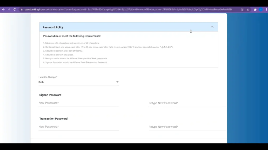 UCO internet banking password reset